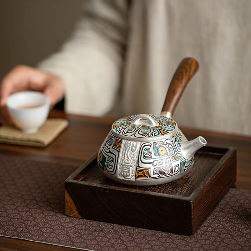 

Серебряный набор для чаепития Стерлинговое Серебро, японский боковой чайник, яркая чашка, чайный набор, Серебряный завариватель для заботы о здоровье