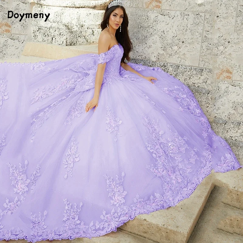 

Doymeny Butterfly Quinceanera Dress Off Shoulder Appliques Sweep Vestidos De 15 Años Quinceañeras Birthday Prom Wear