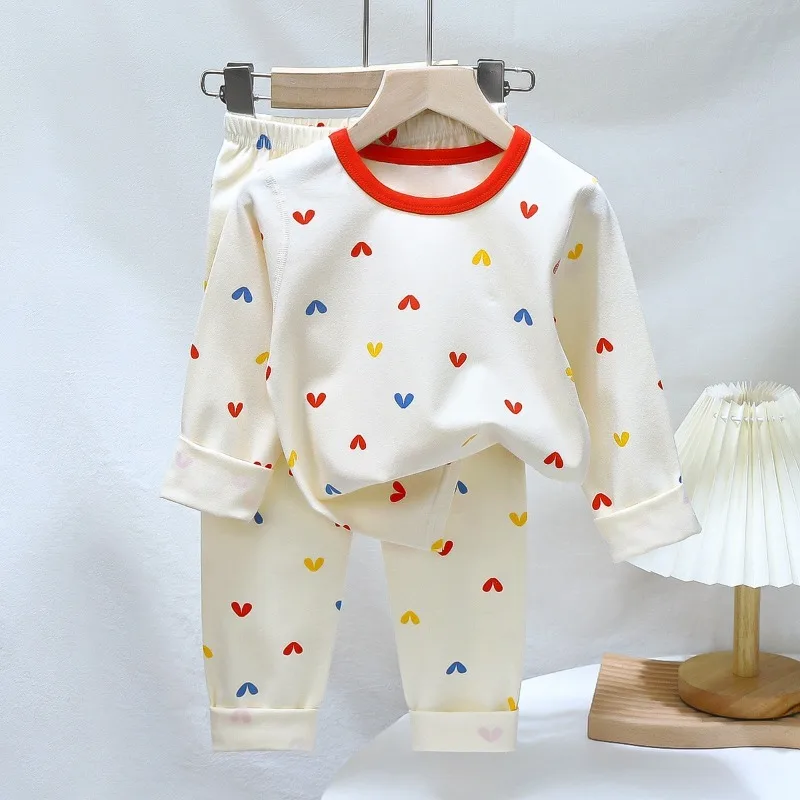 

Детские пижамы, Рождественская одежда для сна для мальчиков и девочек, хлопковый комплект, Осенняя детская Домашняя одежда, пижамный комплект из двух предметов
