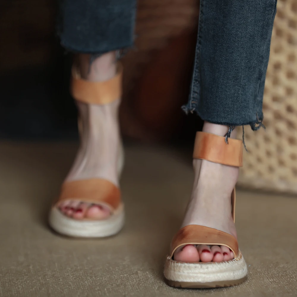 

One Strap SandalsWedge Sandals Buckle Shoes Woman Cowhide Summer Lady Hemp Espadrilles Women’s Platform Sandal Gladiator Shoes