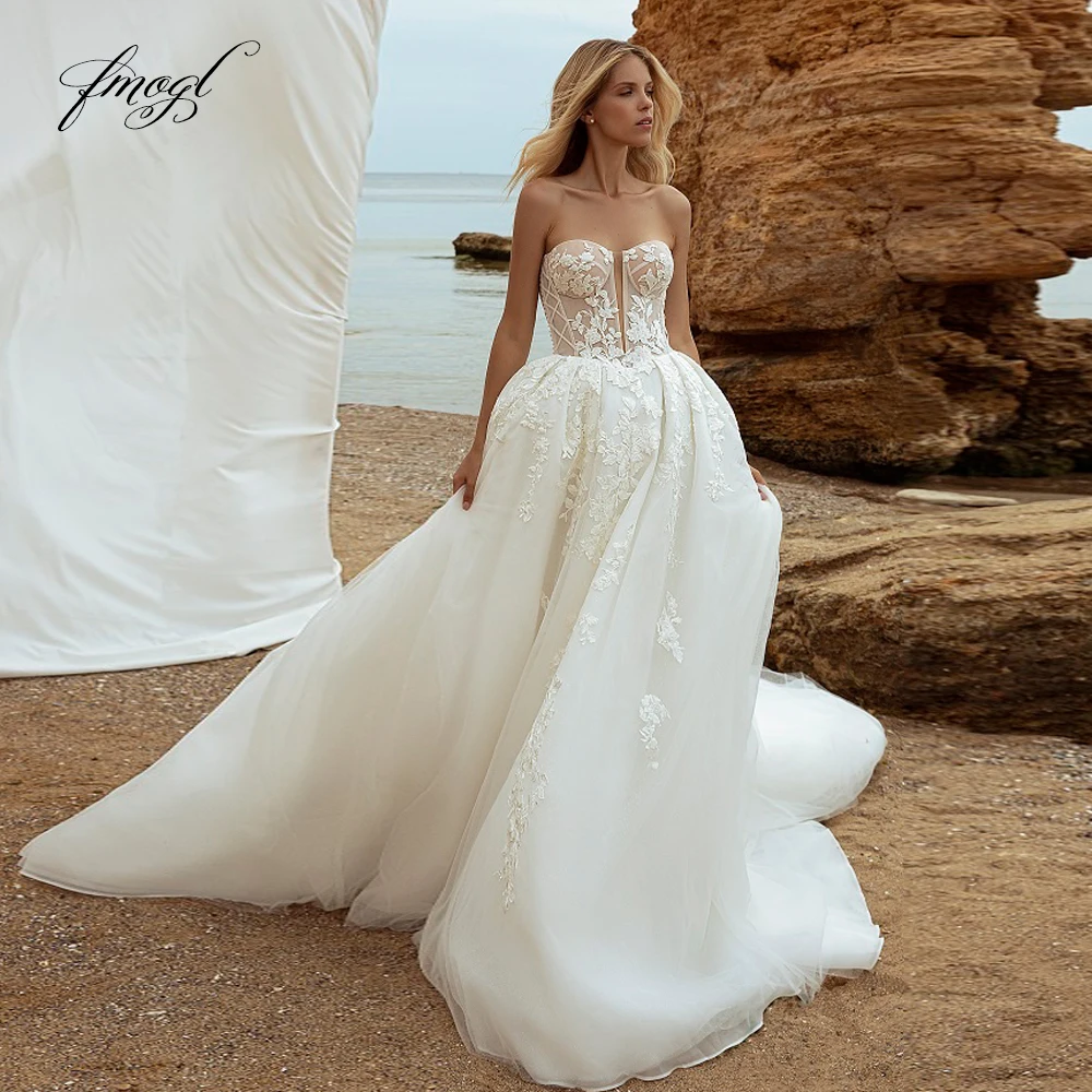 Fmogl A-Line Elegant Wedding Dresses Strapless Puff Sleeve Vestido De Novia Embroidery Appliques Backless Robe De Mariee
Fmogl A-Line Elegant Wedding Dresses Strapless Puff Sleeve Vestido De Novia Embroidery Appliques Backless Robe De Mariee