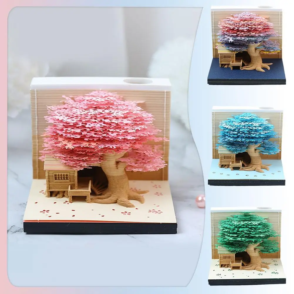 

3d Notepad Block Tree Pink Color 3d Memo Pad With Led Light Note Paper 3d Christmas Art Artistic Gift Notepad Cute W5n9