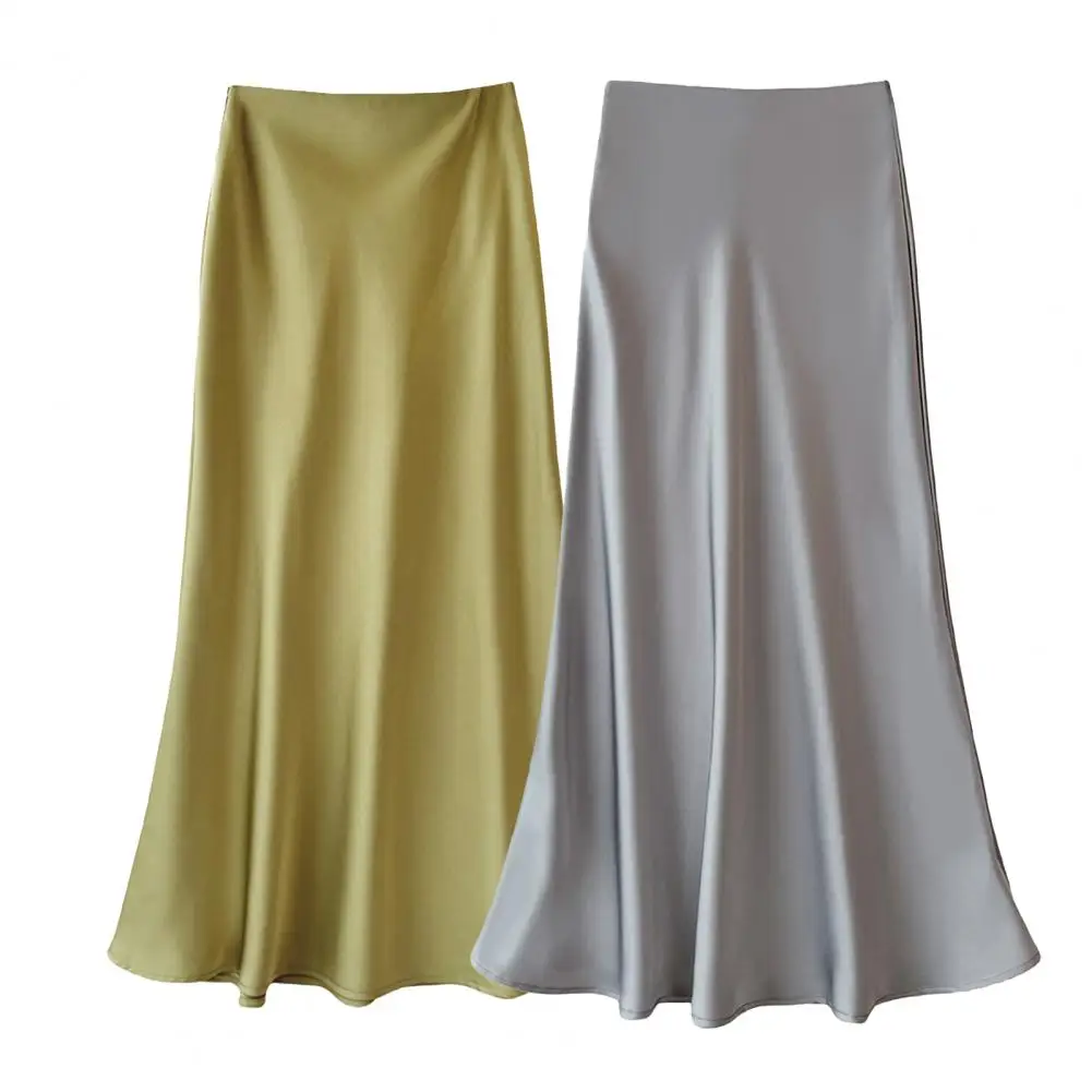 

Elegant A-line Skirt Elegant High Waist Satin Midi Skirt with A-line Fishtail Hem Women's Solid Color Workwear Skirt for A