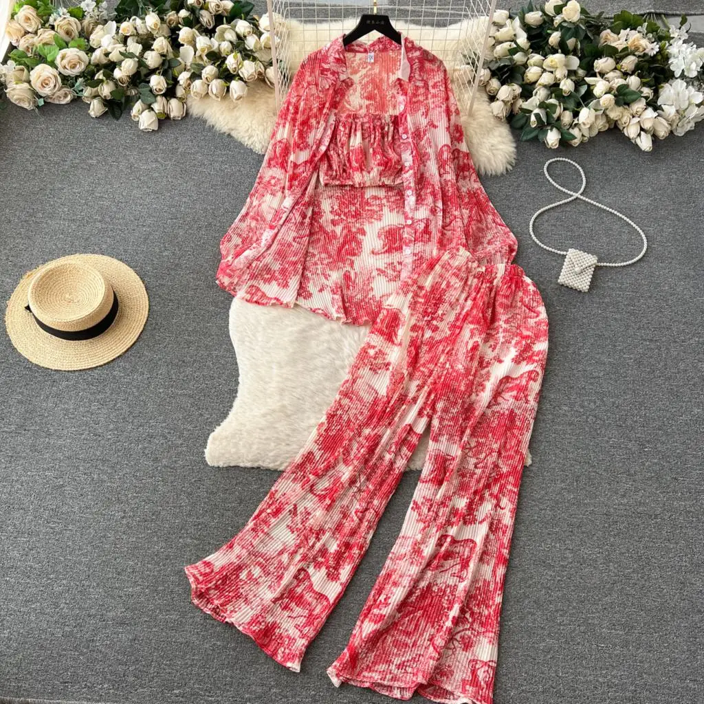 Casual Loose Fashion Floral Print Pantsuit Women Summer Elegant Shirts Tops Camisole and Pants 3 Pieces Set Female Beach Outfits
Casual Loose Fashion Floral Print Pantsuit Women Summer Elegant Shirts Tops Camisole and Pants 3 Pieces Set Female Beach Outfits