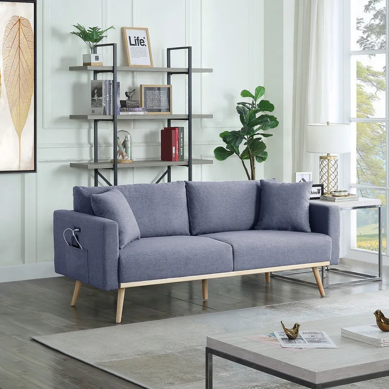 Modern Dark Gray Linen Fabric Sofa with USB Charging Ports, Pockets & Pillows by Easton - 75" Length
Modern Dark Gray Linen Fabric Sofa with USB Charging Ports, Pockets & Pillows by Easton - 75" Length