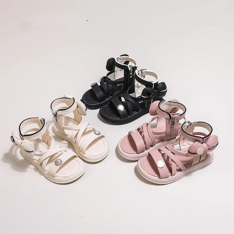 

Girls Princess Sandals Summer Baby Kids Flats Fashion Party Dress High Top Rome Brand shoes Outdoor Toddler Bowtie Soft Sole