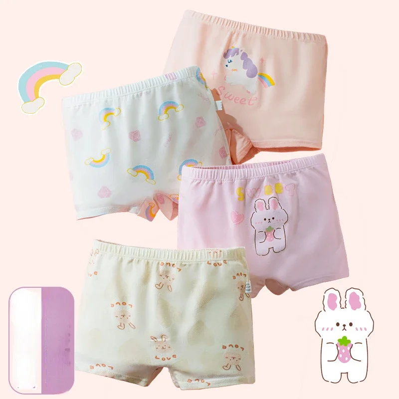 

4Pcs/Lot Kids Panties Chirdren's Underwear Lovely Girl Briefs Floral Adorable Pants Baby Dots Cotton Underpants Colorful 2-12 Y