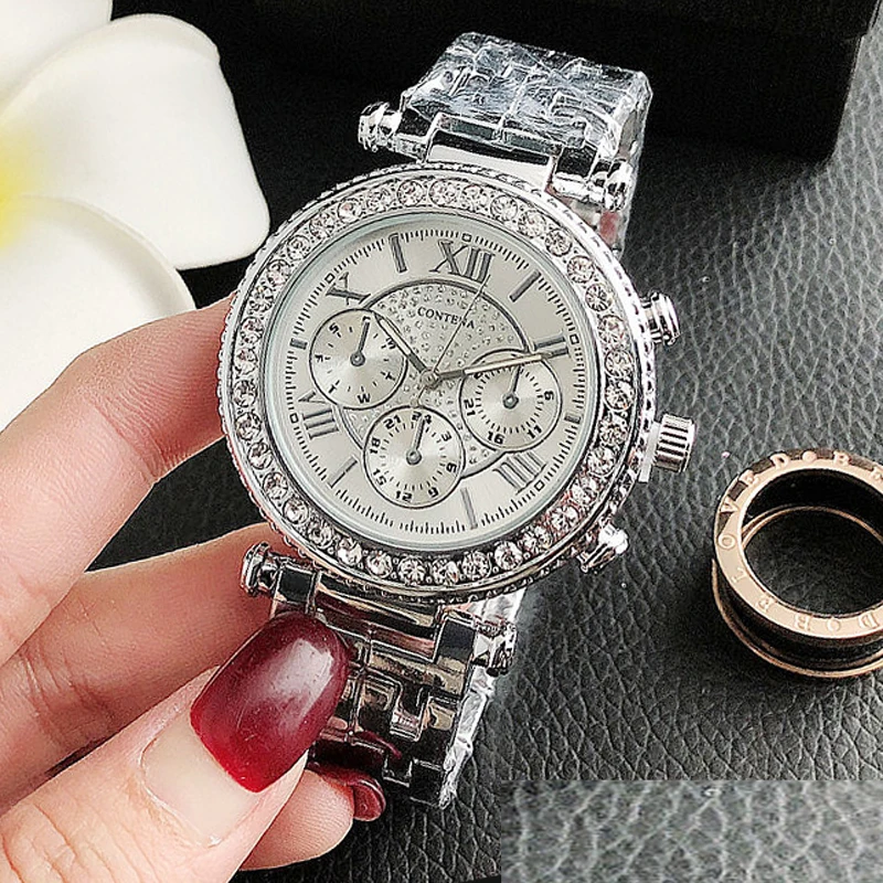 

New Fashion Luxury Designer Brand Silver Watches Women Watch Ladies Stainless Steel Rhinestones Quartz Watch Female Wristwatches