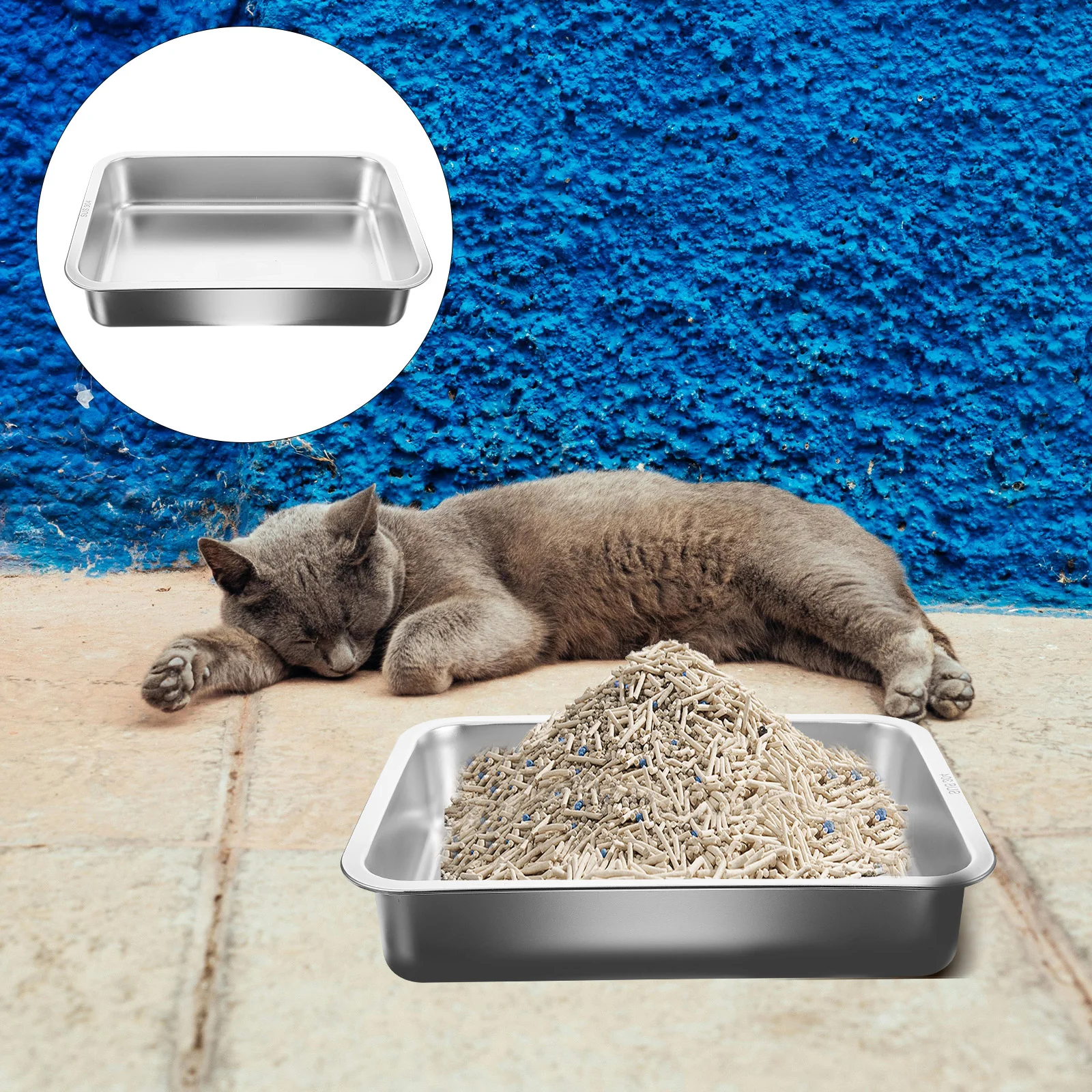 

Stainless Steel Cat Litter Box Boxes Kitten Clean Toilet Large Metal Tray Garbage Bins