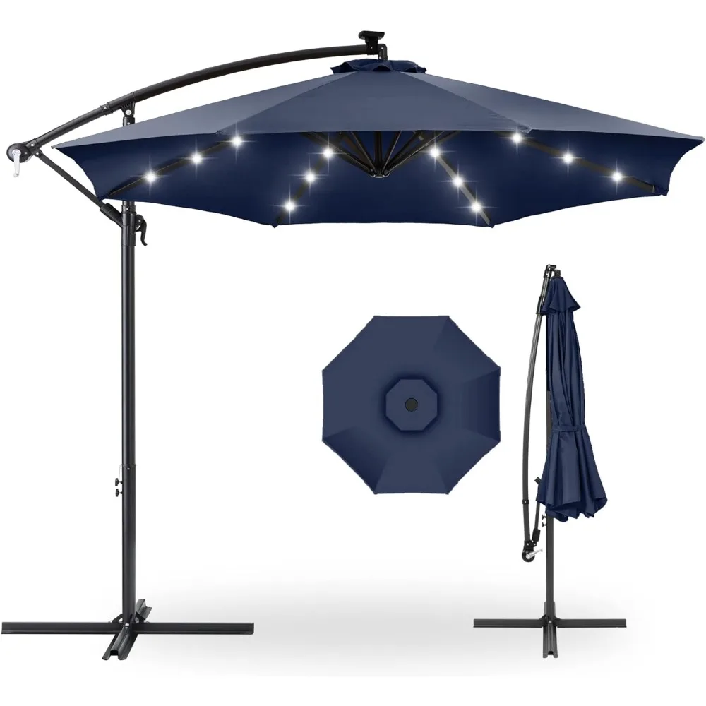 

10ft Solar LED Offset Hanging Market Patio Umbrella for Backyard, Poolside, Lawn and Garden w/Easy Tilt Adjustment