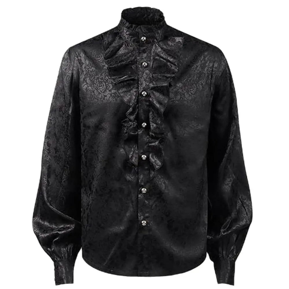 

Mens Steampunk Vintage Shirt Medieval Victorian Renaissance Gothic Ruffled Shirt Drama Stage Men Black Long Sleeve Costume Tops