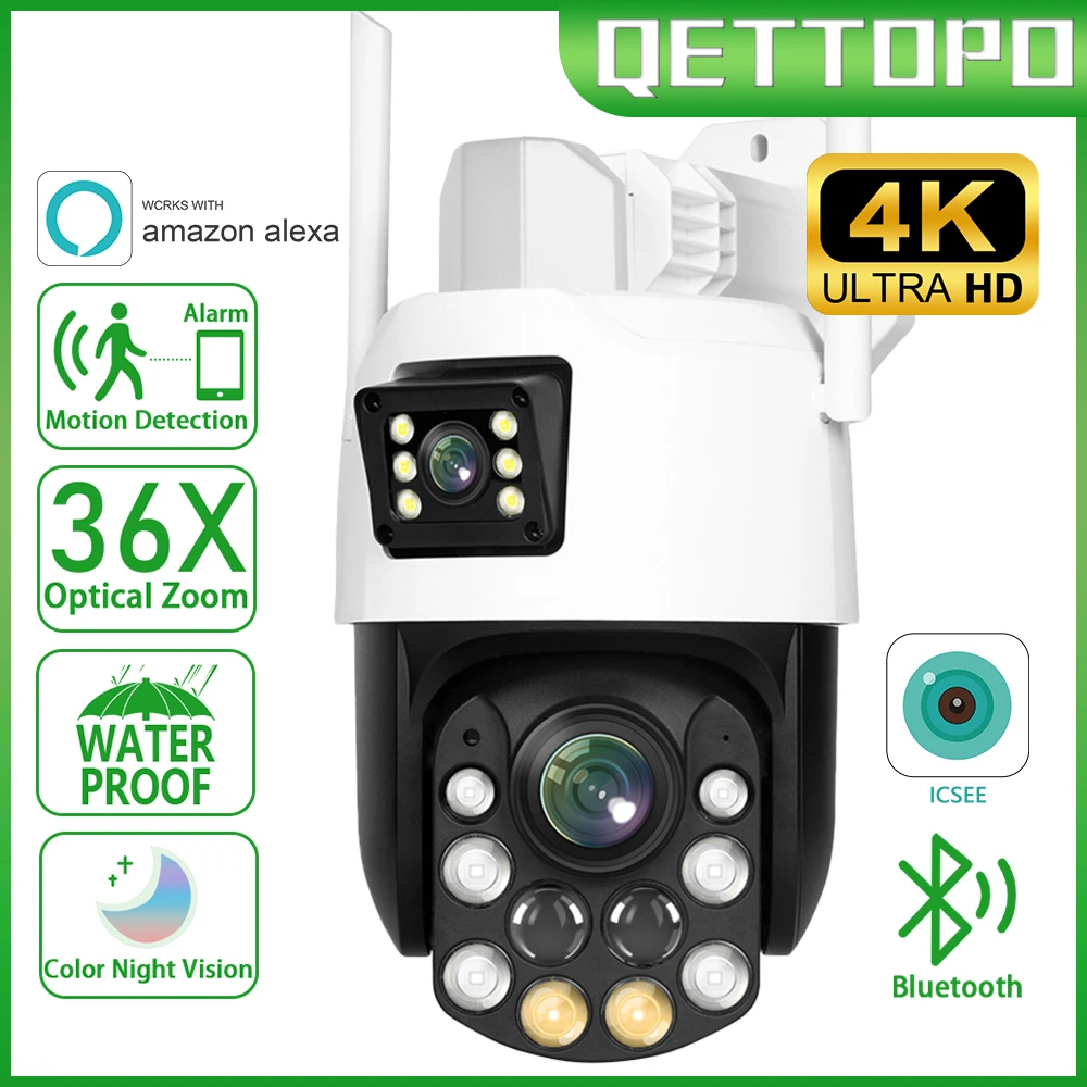 Qettopo 4K 8MP Dual Lens PTZ WIFI Camera Dual Screen 36X Optical Zoom Outdoor Security CCTV Surveillance IP Camera Alexa iCsee
Qettopo 4K 8MP Dual Lens PTZ WIFI Camera Dual Screen 36X Optical Zoom Outdoor Security CCTV Surveillance IP Camera Alexa iCsee