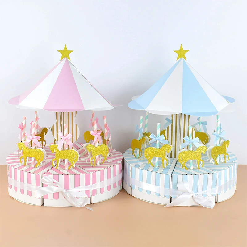 

Carousel Candy Box Pink/Blue Present Gifts Box Romantic Wedding Favors for Guest Birthday Party Decoration Christmas Sweet Case