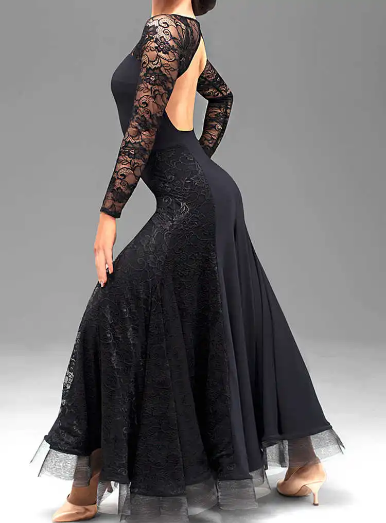 Modern Dance Lace Long Sleeved Small Boat Neck Large Open Back Cartilage Edge Practice Dress
Modern Dance Lace Long Sleeved Small Boat Neck Large Open Back Cartilage Edge Practice Dress