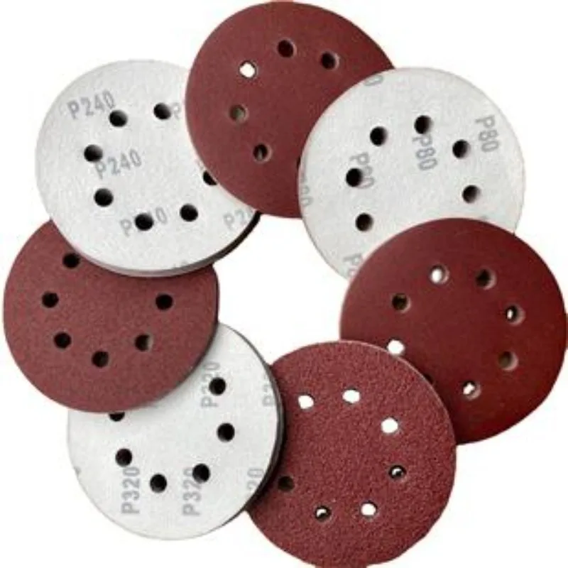 

100pcs 125mm Sanding Discs 8 Hole Sander Sandpaper Polishing Pad 60/80/100/120/240 Grit Round Shape Buffing Sheet Each of 20