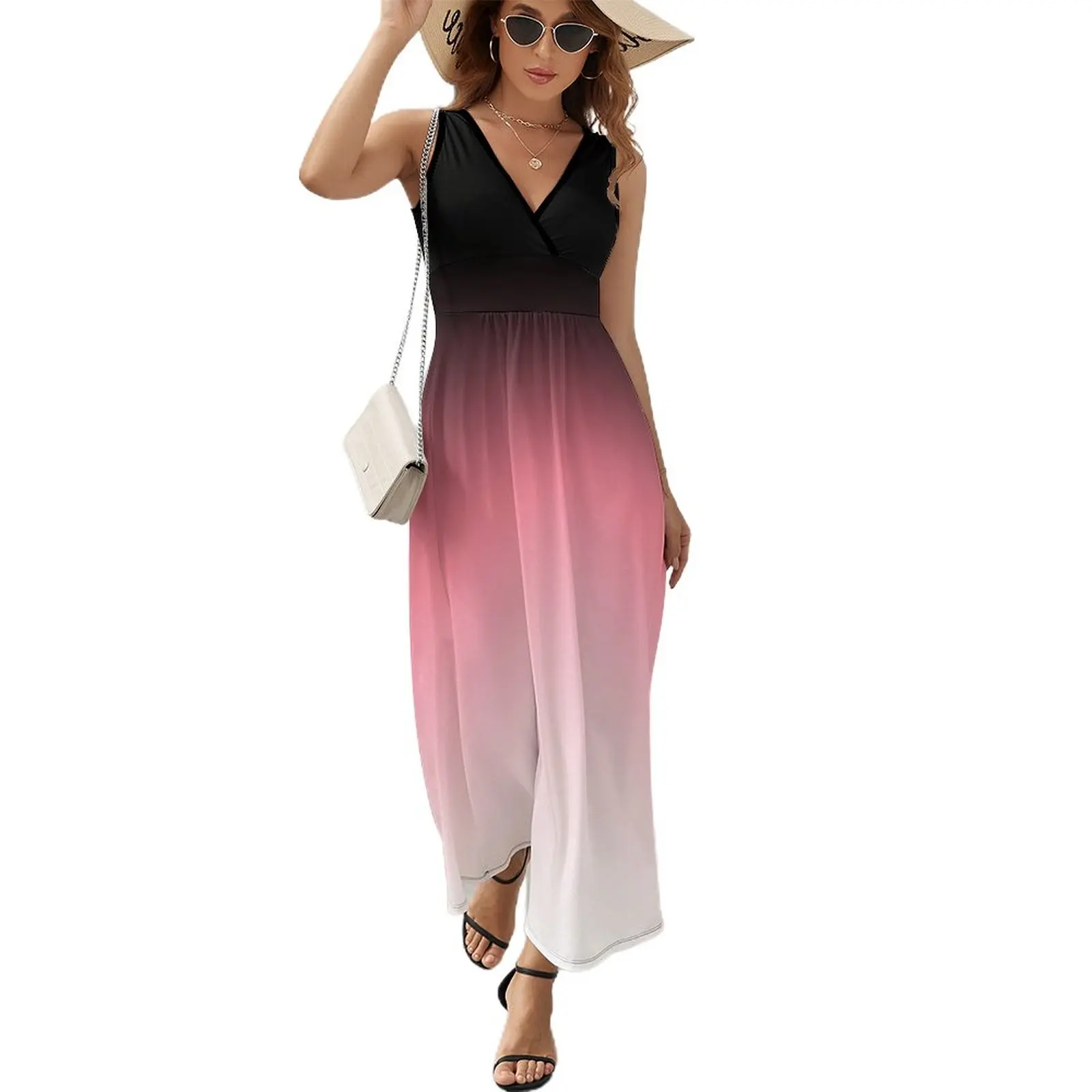 

Black Pink White Ombre Dip Dye Look Sleeveless Dress birthday dress for women Beachwear