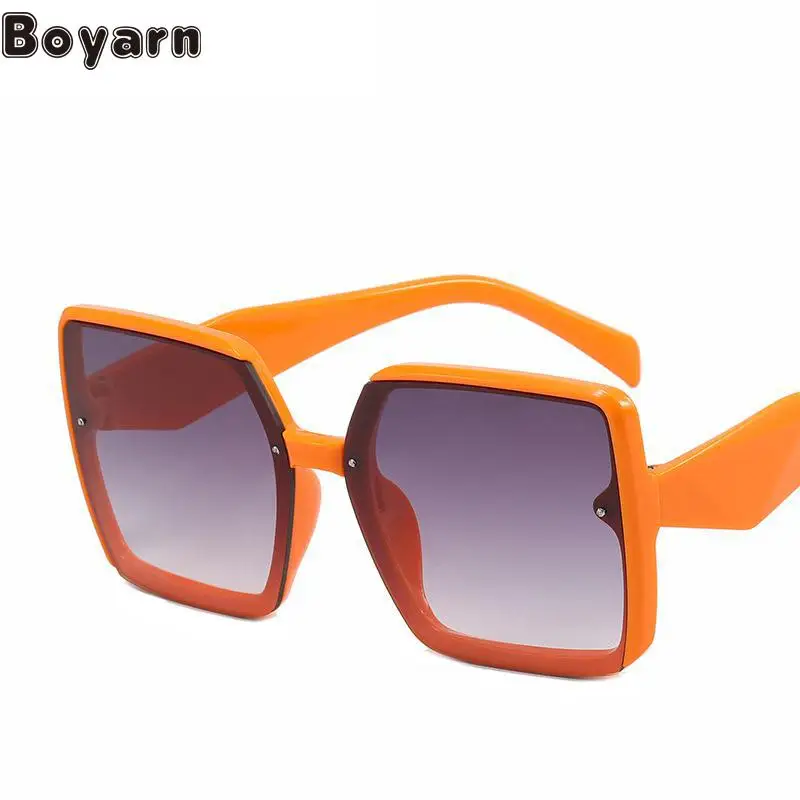 

Boyarn Hong Kong Style New Style Large Frame Fashionable Glasses Fashionable Simple Square Copy Sunglasses Women's Summer Leisur