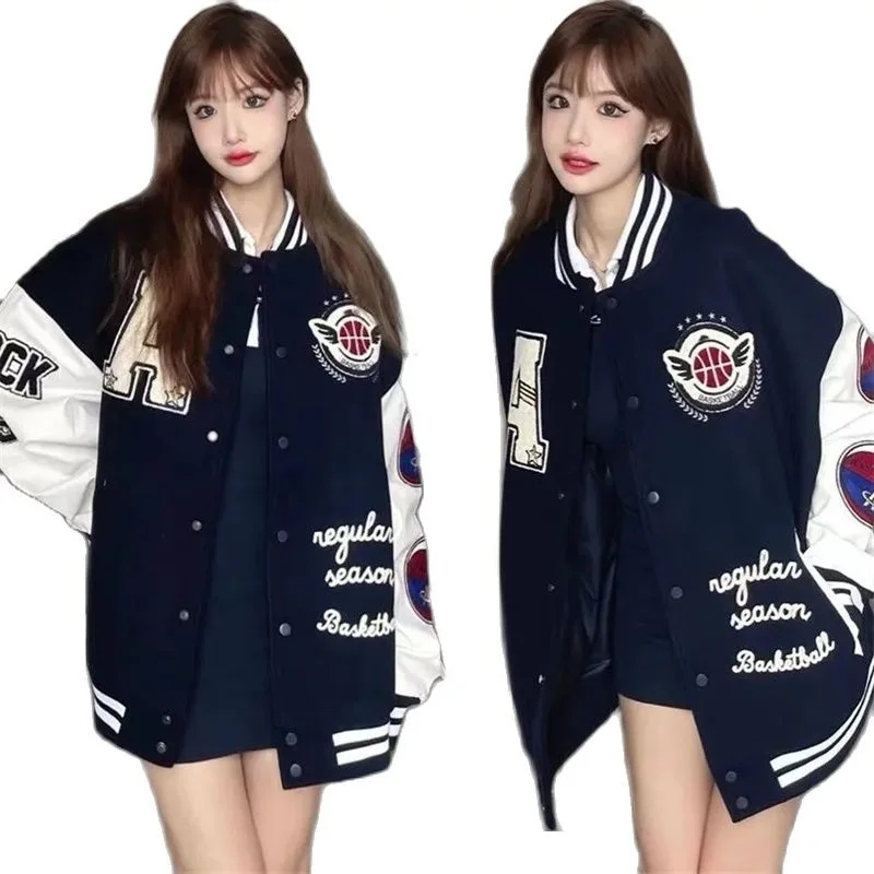 

Tide Brand Towel Embroidery American Letter Flocking Basketball Couple Baseball Uniform Ins Street Hip-Hop Men Women Jacket Tide