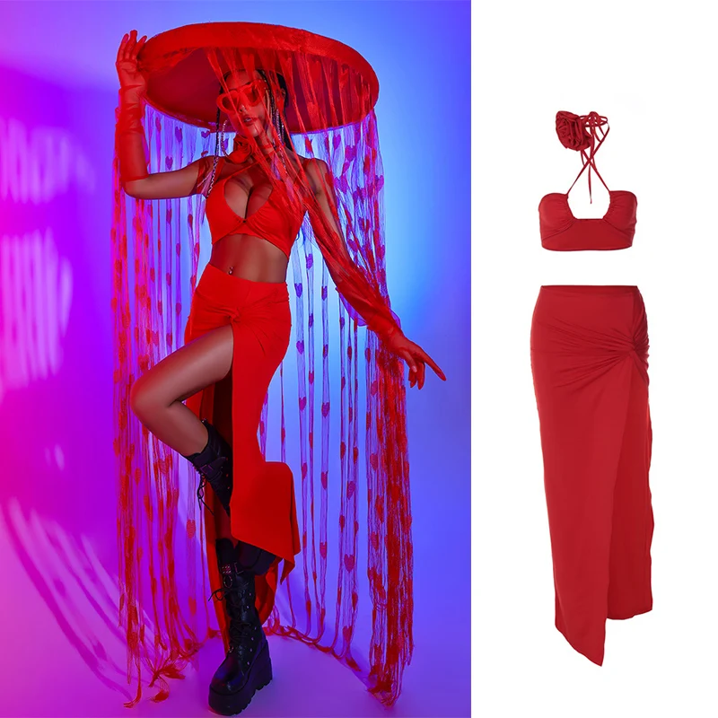 

Танцевальный Костюм для ночного клуба, бара, ГОГО, сексуальная красная одежда для джазовых танцев, женская одежда для взрослых, танцевальная клубная одежда для диджея DL10402