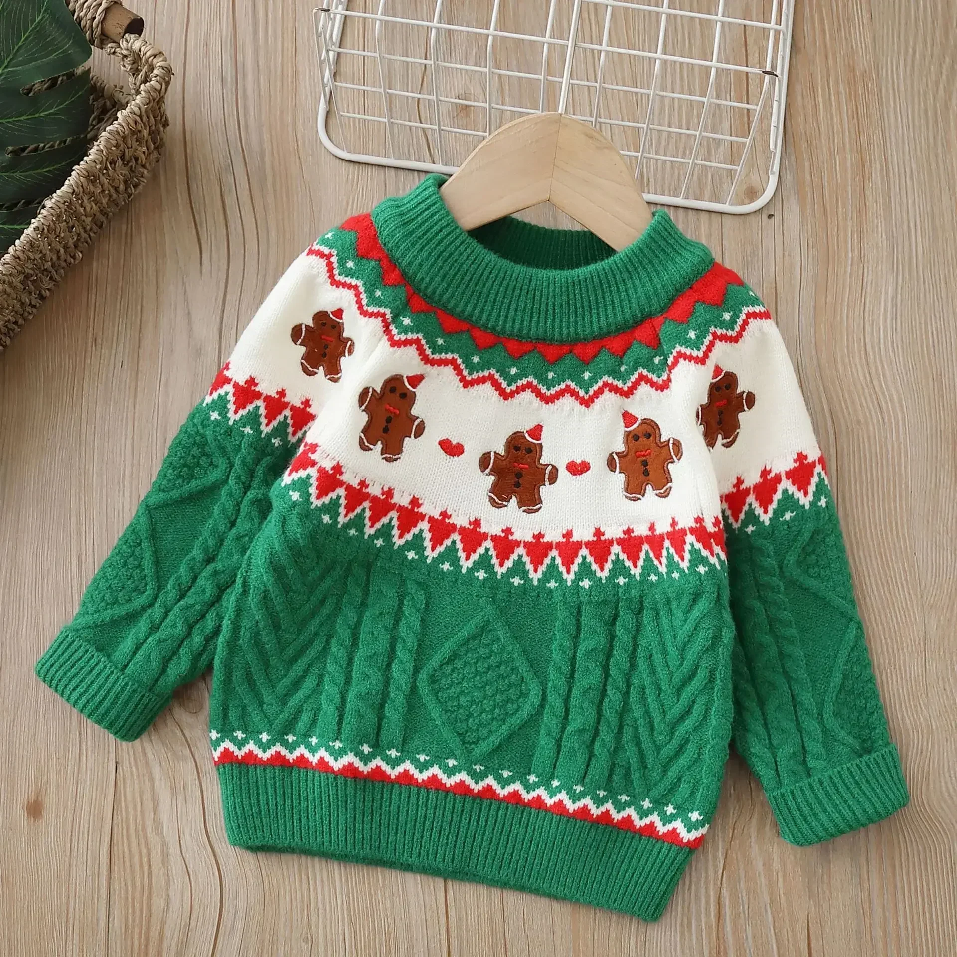 

Детский пуловер с имбирным пряником, вязаная одежда на осень и зиму, Детские Рождественские свитера для мальчиков, теплые вязаные топы, одежда для девочек