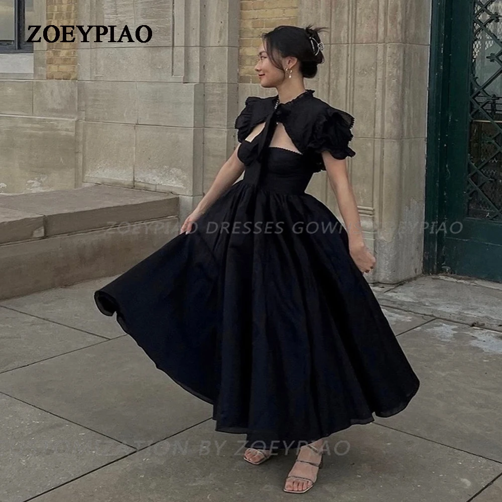 

Black Organza Long Formal Evening Dresses Elegant High Neck Cape Sleeves Custom Prom Party Dresses Gowns 2024 Women Dress
