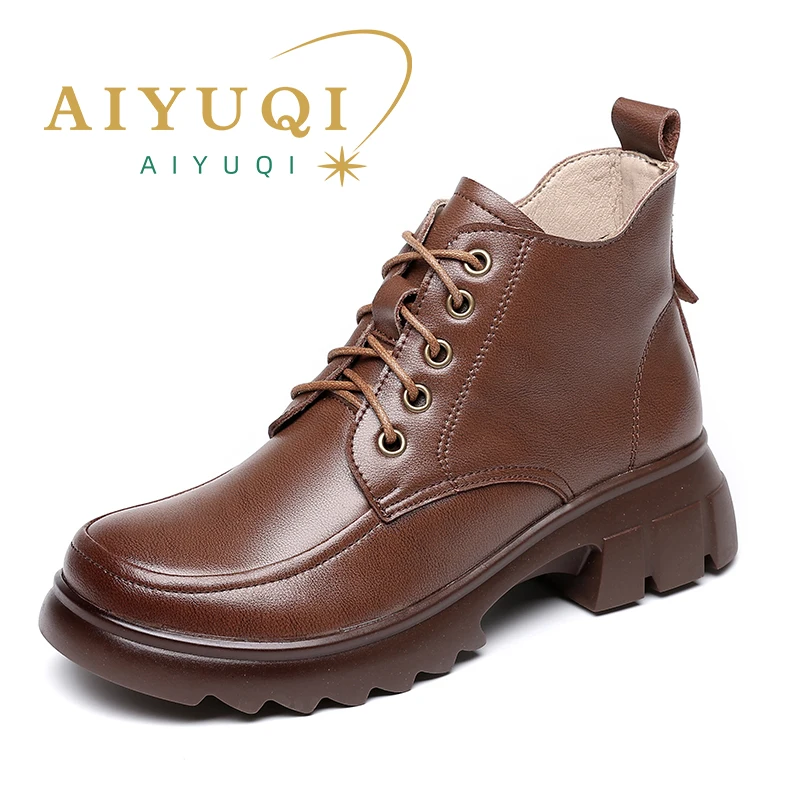 

AIYUQI Women Ankle Boots Genuine Leather 2024 New Lace up Women Winter Boots British Style Fashion Wool Booties Women