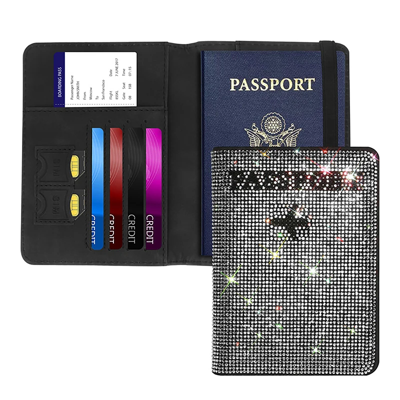 

Crystal Diamond Key Purse Bag Passport Holder Cover Traveling Passport Case Bling Rhinestone Card Case For ID Credit Card