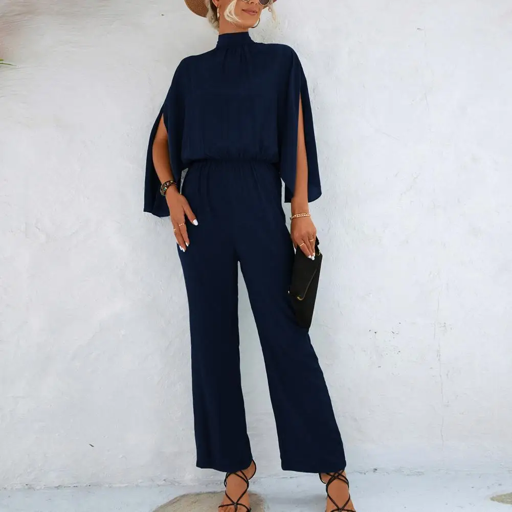 

Women Loose Jumpsuit Dolman Sleeve Jumpsuit Elegant Women's Batwing Sleeve Jumpsuit High Waist Stand Collar Wide Leg for Prom