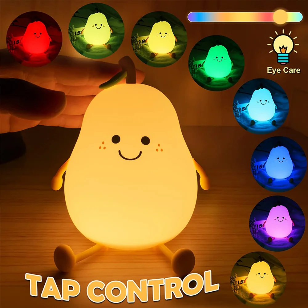Pear Night Light Touch Portable LED Silicone Lamp Rechargeable 7 Color Changing Timer Toddler Baby Nursery Cute Night Light
Pear Night Light Touch Portable LED Silicone Lamp Rechargeable 7 Color Changing Timer Toddler Baby Nursery Cute Night Light