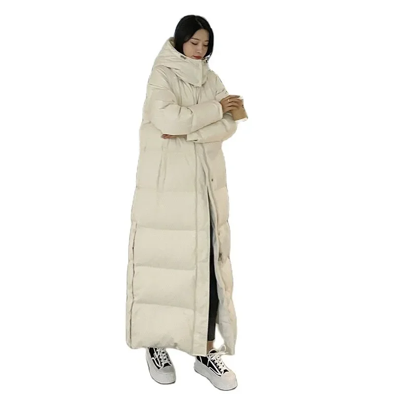 

X-long Lengthened Thicken Warm Duck Down Hoodie Overcoat Women Plus Size Snowwear Ankle Length Waterproof Winter Coat Hooded R97