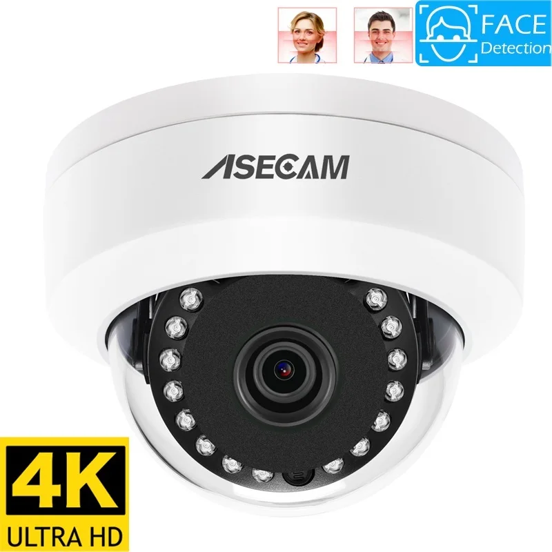 

New 8MP 4K Face Detection IP Camera Outdoor H.265 Onvif CCTV Metal White Dome Night Vision IR 4MP POE AI Human Security Camera