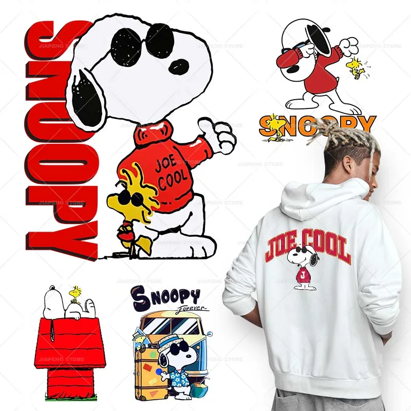 

Cool Snoopy Patches Cartoon Heat Transfer Vinyl Sticker Ironing Transfers For Clothes Cute Dog Comics Patch For T-shirt Applique