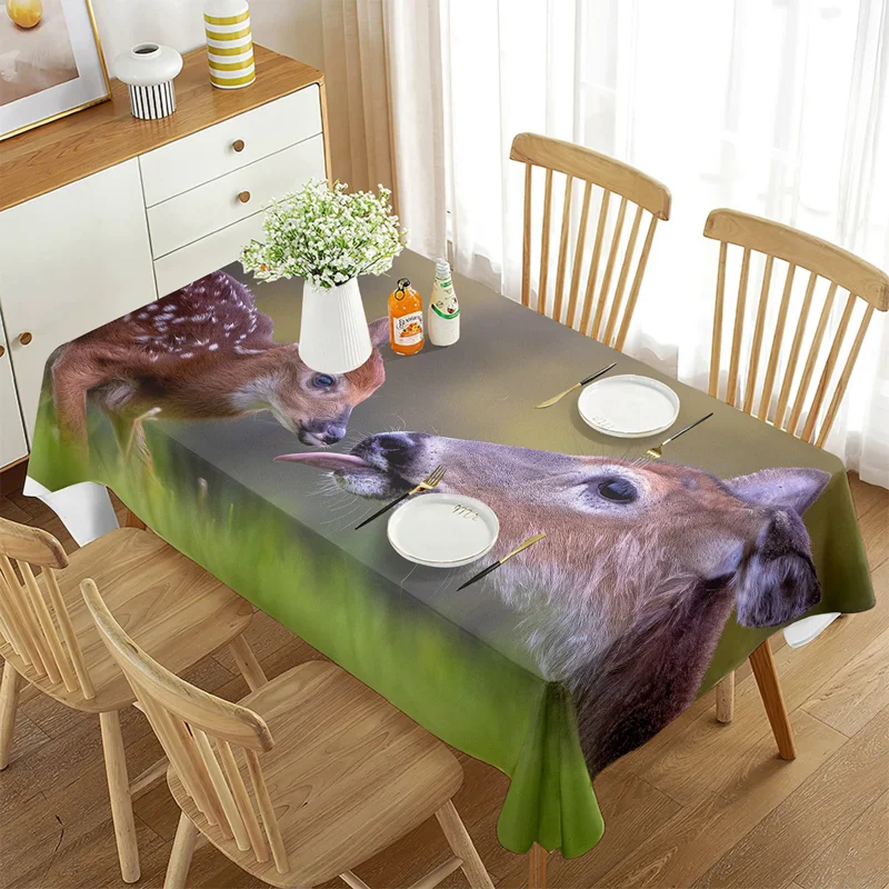 

Deer Tablecloths Antler Snow Moose Animal Reindeer Christmas Table Cloths Rectangle Decoration Polyester for Family Kitchen