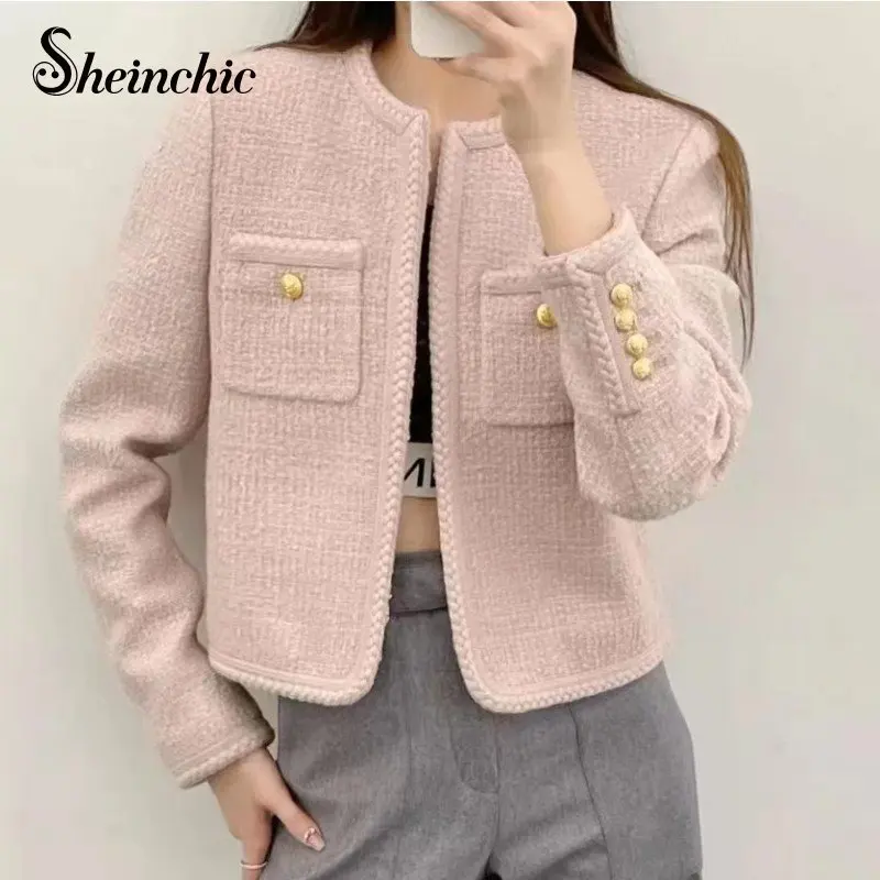 Korean Streetwear Y2k 2023 Autumn Winter Elegant O-neck Single Breasted Pink Tweed Jacket for Women Luxury Designer Wool Coat
Korean Streetwear Y2k 2023 Autumn Winter Elegant O-neck Single Breasted Pink Tweed Jacket for Women Luxury Designer Wool Coat
