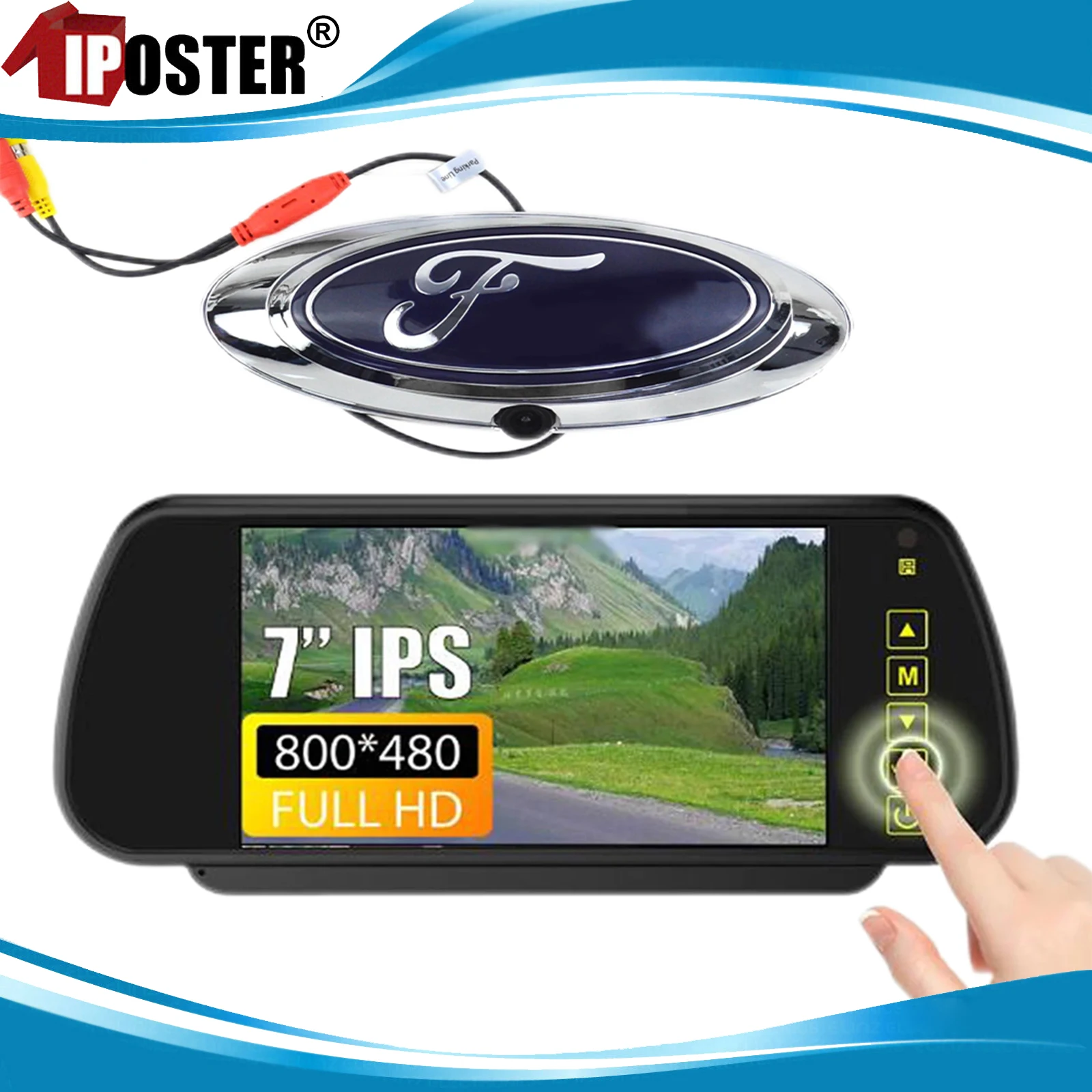 

iPoster 7" Rear View Mirror Monitor 800x480 Touchable With Emblem Reverse Backup HD Camera 170 Degree Kit For Truck Rv Bus Car