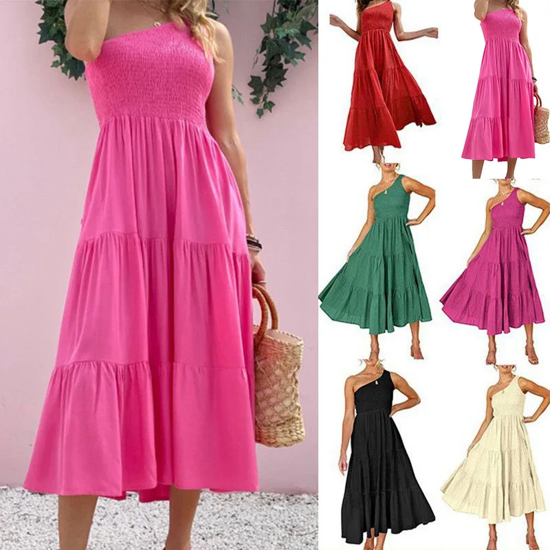 2023 Summer Solid Color One Shoulder Pleated Dresses Women Elegant Bohemia Long Party Holiday Beach Wear Women's Clothing
2023 Summer Solid Color One Shoulder Pleated Dresses Women Elegant Bohemia Long Party Holiday Beach Wear Women's Clothing
