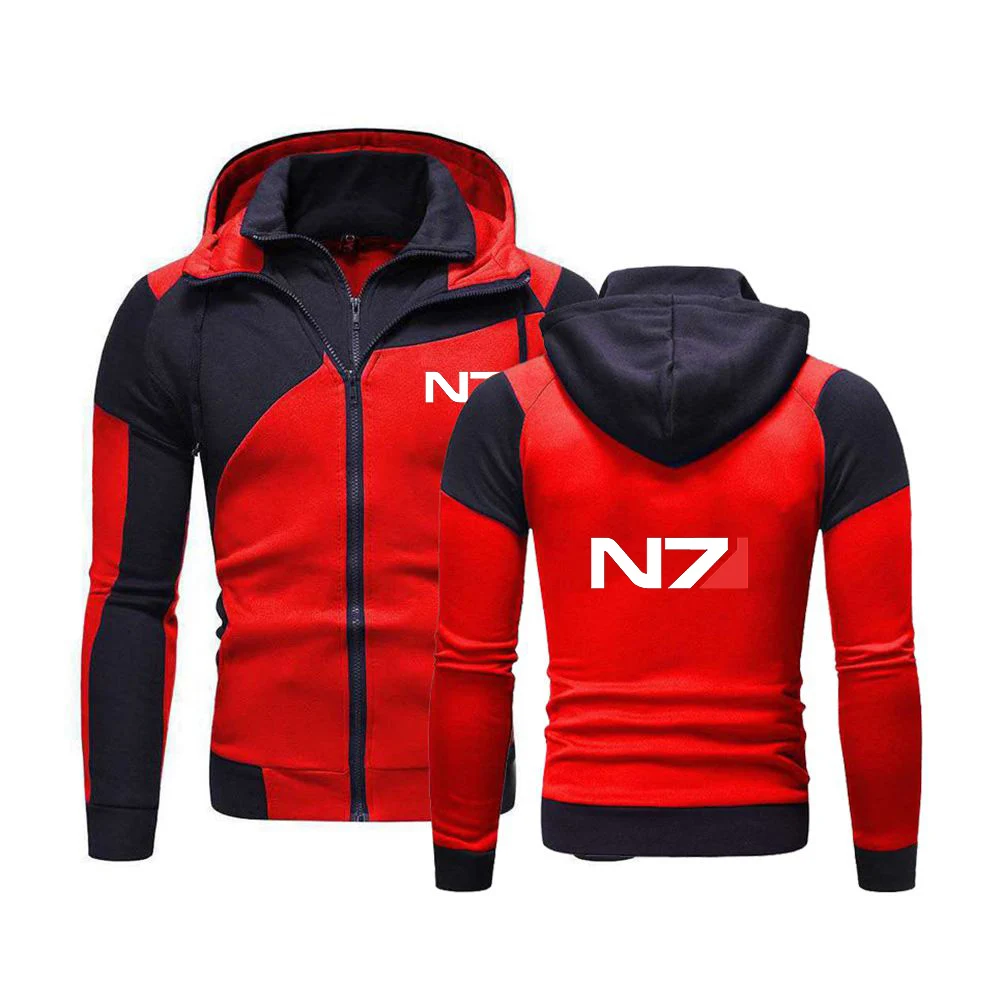 

2023 New Spring Autumn N7 Mass Effect Logo Print Solid Color Splicing Sports Sweatshirt Double Zip Hooded Jackets Handsome Tops
