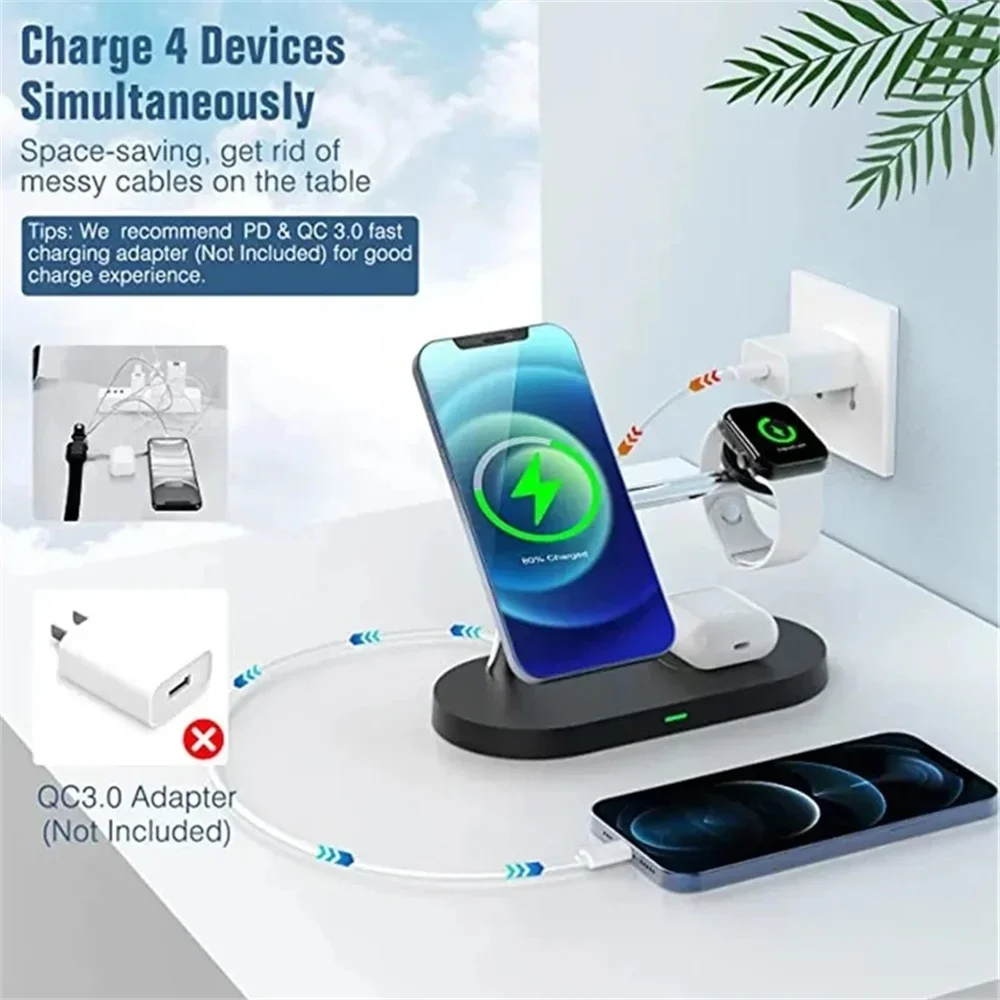 Wireless Charger Stand Magnetic for iPhone 15 14 13 12 Pro Max Apple Watch 9 8 7 Airpods Pro 3 In 1 Fast Phone Charging Sation Wireless Charger Stand Magnetic for iPhone 15 14 13 12 Pro Max Apple Watch 9 8 7 Airpods Pro 3 In 1 Fast Phone Charging Sation