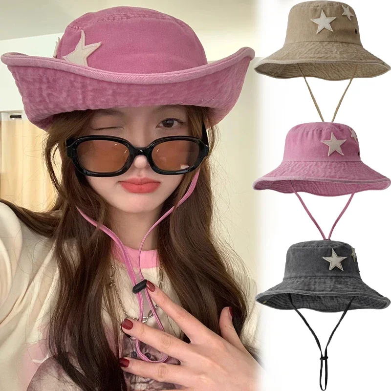 Pink Retro Big Brim Hats Y2K Punk Stars Bucket Caps Summer Outdoor Sun Protection Mountaineering Cowboy Hat Casual Jazz Cap
Pink Retro Big Brim Hats Y2K Punk Stars Bucket Caps Summer Outdoor Sun Protection Mountaineering Cowboy Hat Casual Jazz Cap