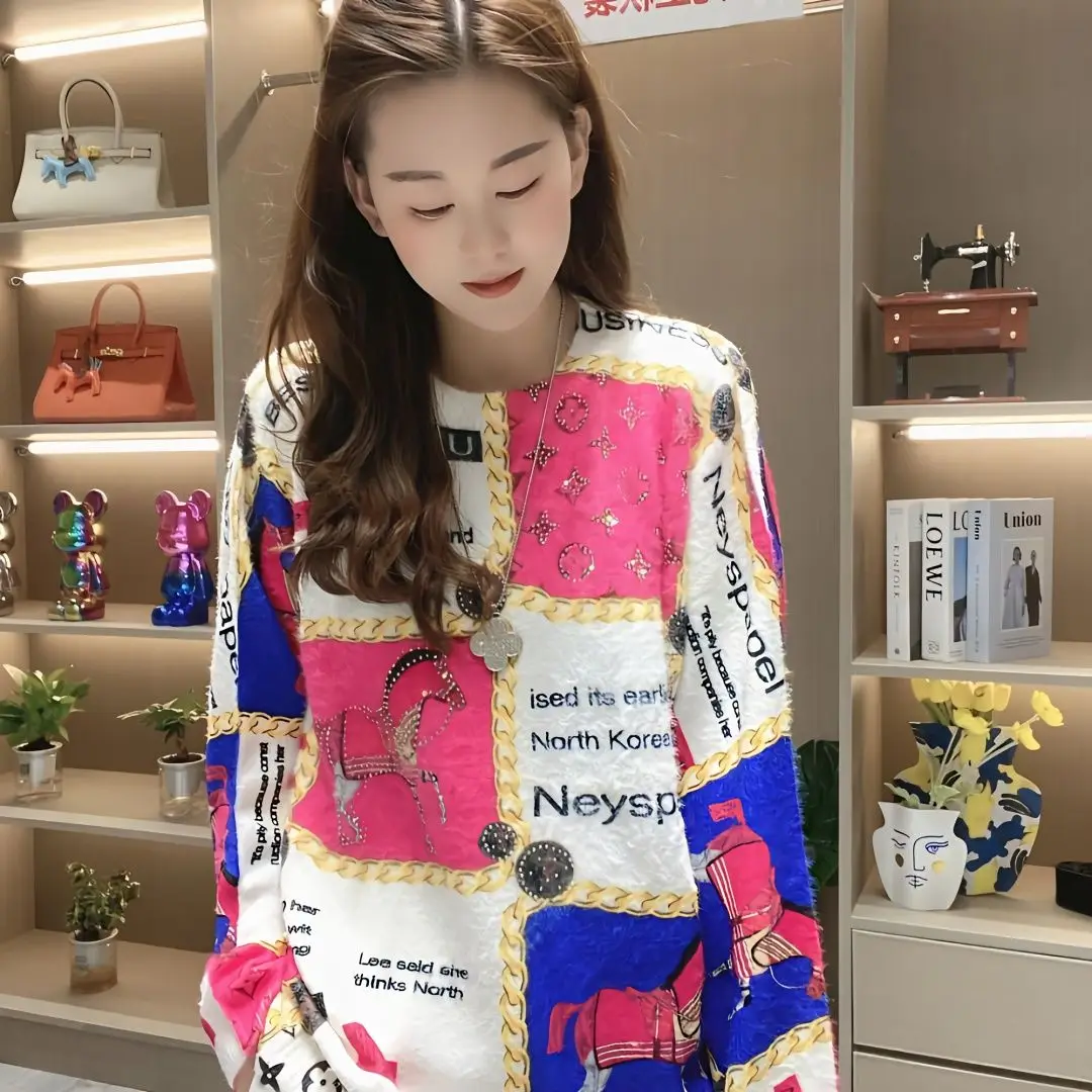 Round Neck Sweater with Diamond Printing, Thin Loose Pullover, Korean Version, Fashionable and Trendy, Y2k, Spring and Autumn
Round Neck Sweater with Diamond Printing, Thin Loose Pullover, Korean Version, Fashionable and Trendy, Y2k, Spring and Autumn