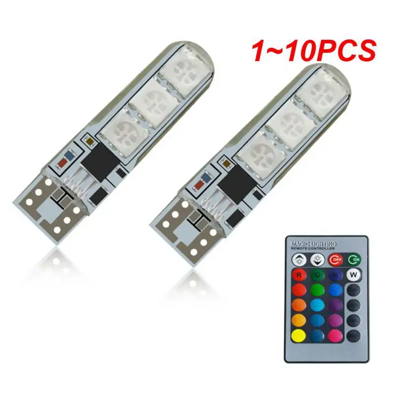 

1~10PCS NewLED RGB T10 5050-6SMD Remote Control Color LED Bulb Parking Light Car Lamp LED Car Signal Light Car Accessories