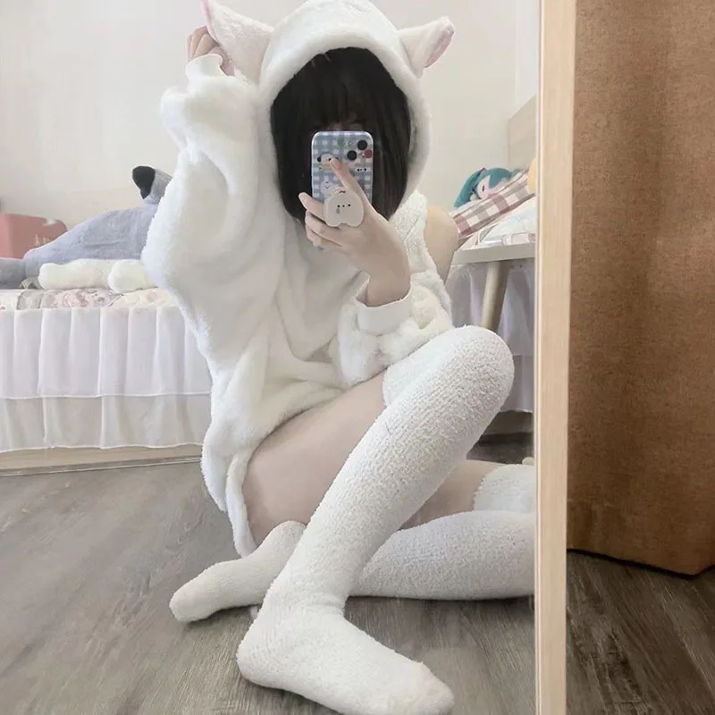 Autumn Winter 2023Womens Flannel Pajamas Set WhiteOff Shoulder Cute Japanese Soft Girl Lambr Hooded Short WarmHoodieTop+Shorts t
Autumn Winter 2023Womens Flannel Pajamas Set WhiteOff Shoulder Cute Japanese Soft Girl Lambr Hooded Short WarmHoodieTop+Shorts t