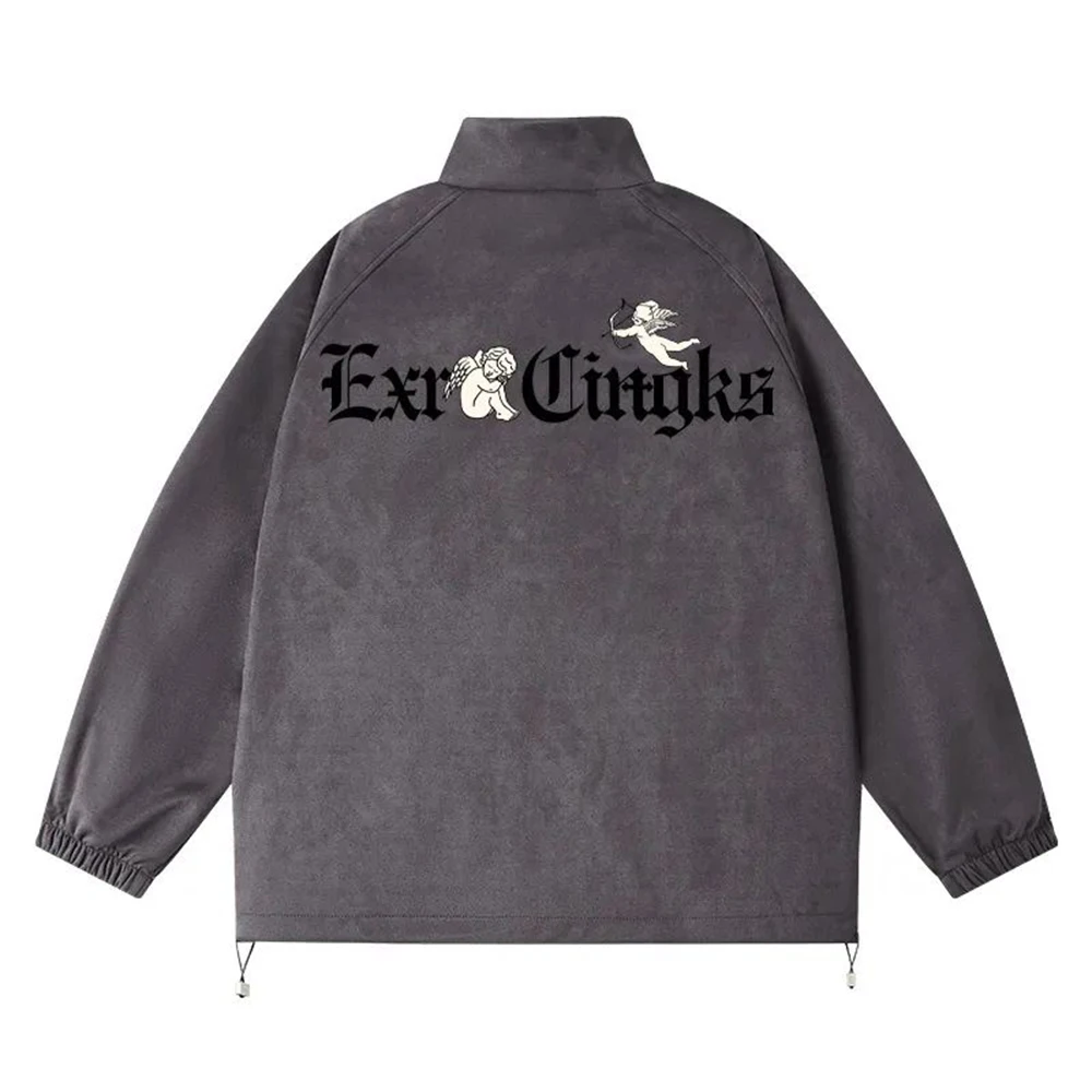 Fall Winter American Street Hip Hop Jacket Chicano Y2k Suede Angel Print Jacket Casual Youth Trend Loose Lapel Long Sleeve Top 
Fall Winter American Street Hip Hop Jacket Chicano Y2k Suede Angel Print Jacket Casual Youth Trend Loose Lapel Long Sleeve Top