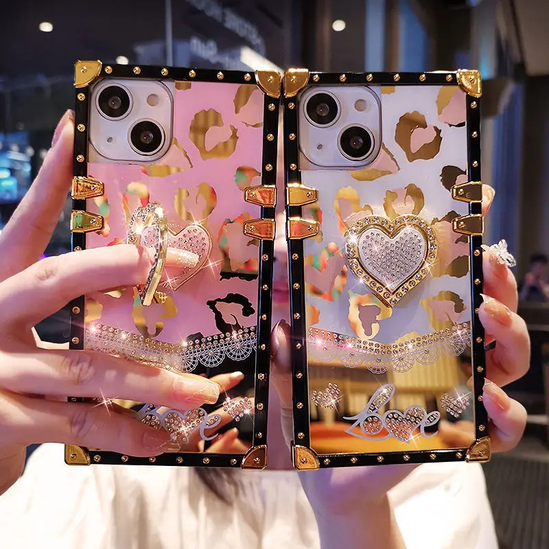 Fashion Leopard Print Diamond Heart Bracket Cover for IPhone 13 Pro Max 12 11 Pro Square Shockproof Case for Christmas Gifts
Fashion Leopard Print Diamond Heart Bracket Cover for IPhone 13 Pro Max 12 11 Pro Square Shockproof Case for Christmas Gifts