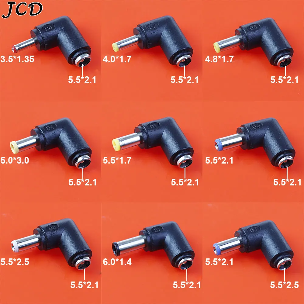 

JCD 2PCS DC Connector 5.5 x 2.1MM Female Power Adapter to 3.5x1.35/4.0x1.7/4.8x1.7/5.5x2.1/5.5x2.5/6.0x1.4mm Male 90 Degree
