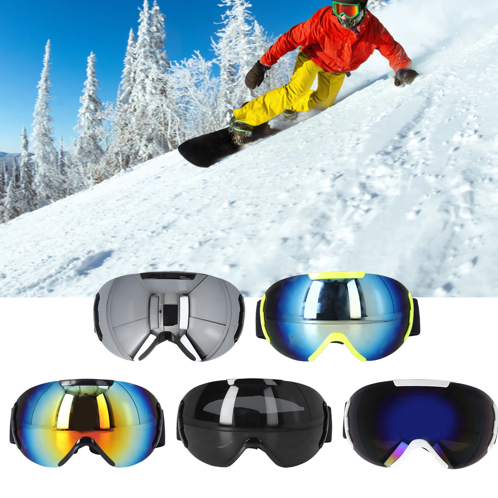 

Skiing Goggles PE Coated Lens Anti Fog Double Layers Wide View Adjustable Frameless Winter Skiing Climb Mountain Glasses Eyewear