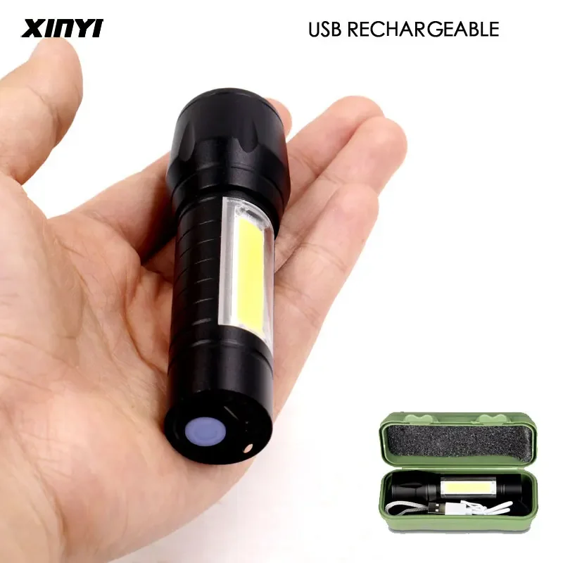 

Portable USB Rechargeable LED Flashlight COB+XPE Built-in batteryTactical Torch Flashlights 3Modes Work Light Emergency Lanterna