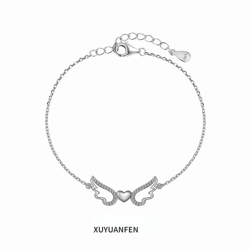 

XUYUANFEN Cross Border Spot S925 Sterling Silver Bracelet Women's Instagram Style Crowd Design Love Angel Wings Zircon Stone