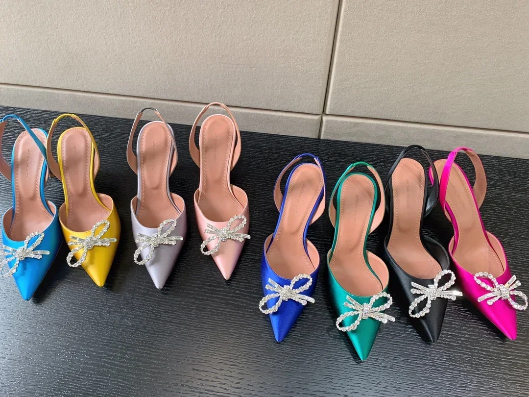 

ladies party shoes Rosie Pointed Toe Slingback satin Pumps Amina women fashion brand designer high heels wedding pumps Muaddi