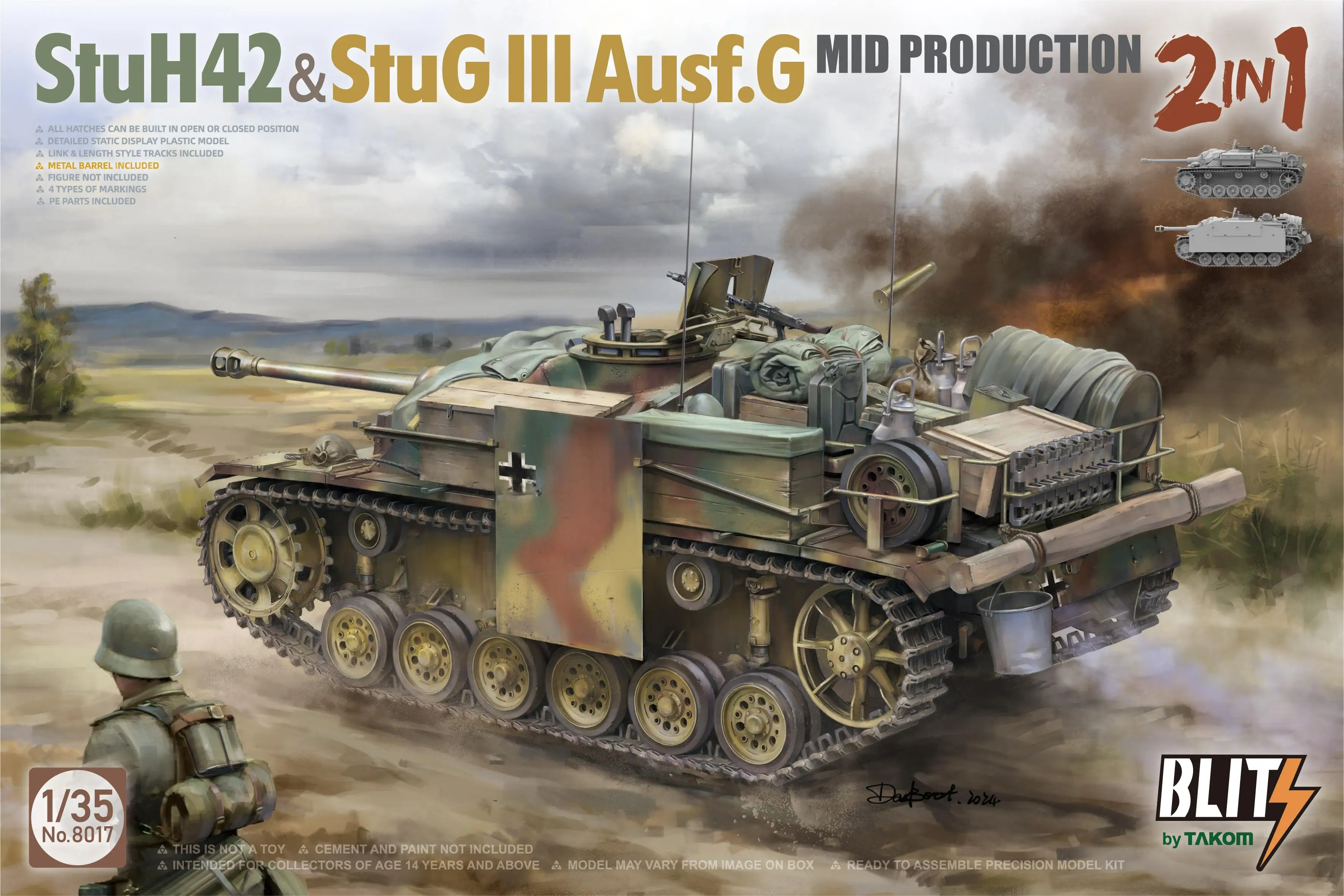 

TAKOM 8017 1/35 Scale StuH42 & StuGIII Ausf. G Mod Production 2 in 1 w/bonus Stowage Model Kit